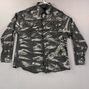 Knockout Jeans Shirt Men 3XL Black Sea Print Canvas Pockets Metal Snap Button-Up